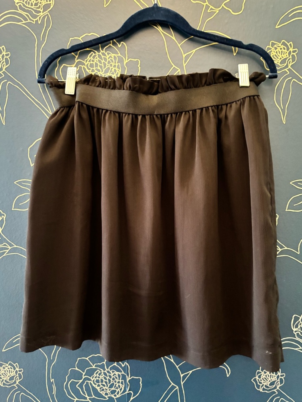 H&M chiffon RUFFLE WAIST elastic waist PULL ON flowy MINI SKIRT black SIZE 10